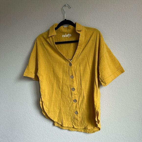 Colofo Sz M NWT yellow button down shirt - Picture 1 of 9